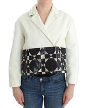 White Black Cropped Leather Jacket Andrea Pompilio