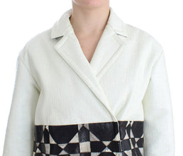White Black Cropped Leather Jacket Andrea Pompilio
