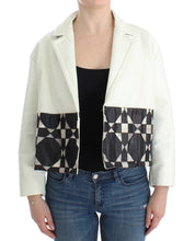 White Black Cropped Leather Jacket Andrea Pompilio