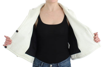 White Black Cropped Leather Jacket Andrea Pompilio