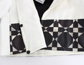 White Black Cropped Leather Jacket Andrea Pompilio