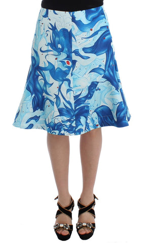Blue Peplum Fresco-Print Straight Pencil Skirt Koonhor