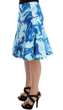 Blue Peplum Fresco-Print Straight Pencil Skirt Koonhor