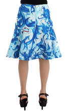 Blue Peplum Fresco-Print Straight Pencil Skirt Koonhor