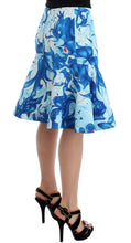 Blue Peplum Fresco-Print Straight Pencil Skirt Koonhor