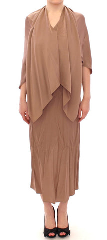 Brown Draped Silk Sheath Shift Coctail Dress Lamberto Petri