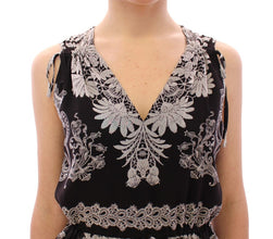 Black Silk Floral Pattern Shift Coctail Dress Sachin & Babi