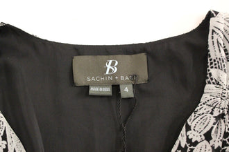 Black Silk Floral Pattern Shift Coctail Dress Sachin & Babi