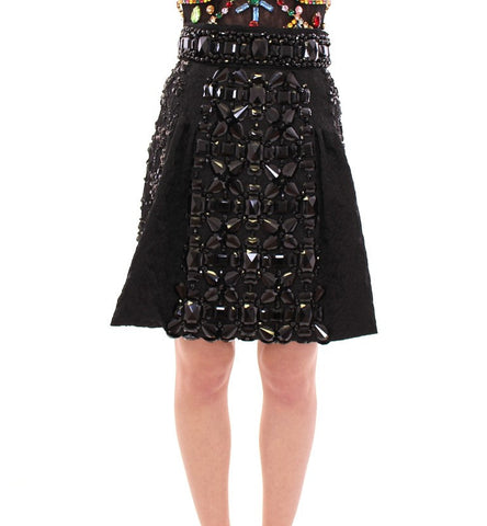 Black Crystal Handmade Above Knee Skirt Dolce & Gabbana