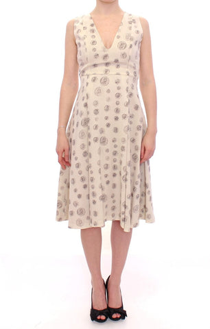 White Printed Shift V-neck Sheath Dress Andrea Incontri