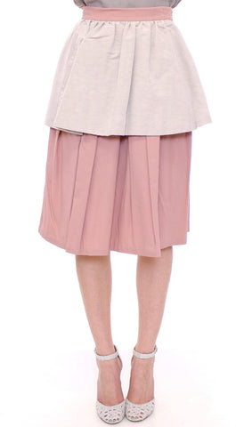 Pink Gray Knee-Length Pleated Skirt Comeforbreakfast