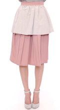 Pink Gray Knee-Length Pleated Skirt Comeforbreakfast
