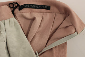 Pink Gray Knee-Length Pleated Skirt Comeforbreakfast