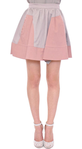 Pink Gray Mini Short Pleated Skirt Comeforbreakfast