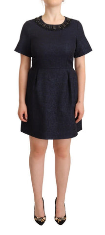 Black Embellished Short Sleeves Mini A-line Dress L'Autre Chose