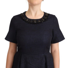 Black Embellished Short Sleeves Mini A-line Dress L'Autre Chose