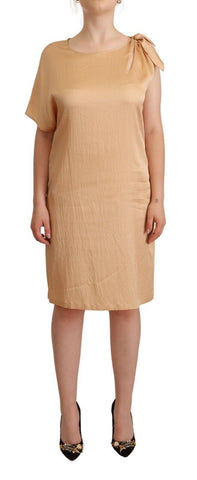 Beige One Sleeve Knee Length Shift Dress Moschino