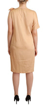 Beige One Sleeve Knee Length Shift Dress Moschino