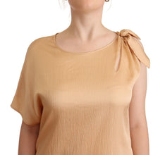 Beige One Sleeve Knee Length Shift Dress Moschino