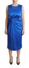 Blue Acetate Sleeveless Pleated Midi Sheath Dress P.A.R.O.S.H.