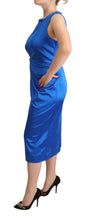 Blue Acetate Sleeveless Pleated Midi Sheath Dress P.A.R.O.S.H.