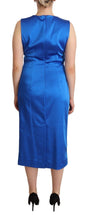 Blue Acetate Sleeveless Pleated Midi Sheath Dress P.A.R.O.S.H.
