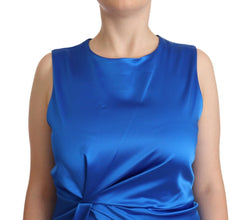 Blue Acetate Sleeveless Pleated Midi Sheath Dress P.A.R.O.S.H.