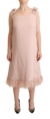 Pink Polyester Sleeveless Midi Feather Shift Dress P.A.R.O.S.H.