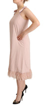 Pink Polyester Sleeveless Midi Feather Shift Dress P.A.R.O.S.H.