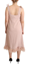 Pink Polyester Sleeveless Midi Feather Shift Dress P.A.R.O.S.H.