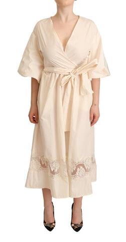 Off White Short Sleeves Maxi A-line Wrap Dress PINK MEMORIES