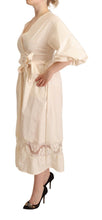 Off White Short Sleeves Maxi A-line Wrap Dress PINK MEMORIES
