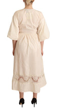 Off White Short Sleeves Maxi A-line Wrap Dress PINK MEMORIES