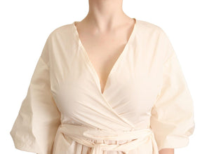 Off White Short Sleeves Maxi A-line Wrap Dress PINK MEMORIES