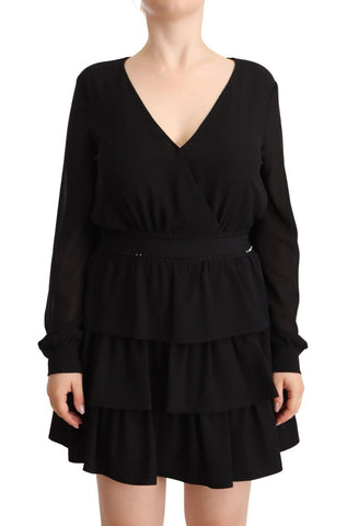 Black Polyester Long Sleeves V-neck Mini A-line Dress Liu Jo