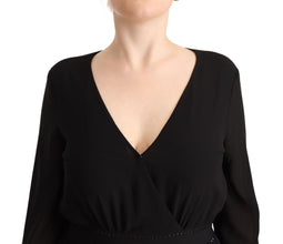 Black Polyester Long Sleeves V-neck Mini A-line Dress Liu Jo
