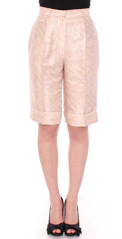 Beige Brocade Above Knee Shorts Zeyneptosun