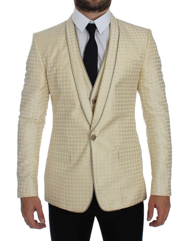 Beige Polka Dot Silk 2 Piece Blazer Dolce & Gabbana