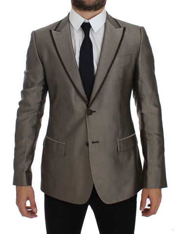 Brown Slim Fit Silk Two Button Blazer Dolce & Gabbana