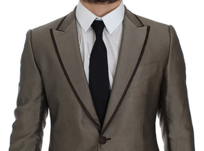 Brown Slim Fit Silk Two Button Blazer Dolce & Gabbana