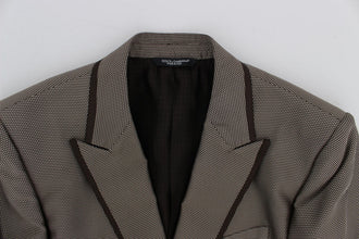 Brown Slim Fit Silk Two Button Blazer Dolce & Gabbana