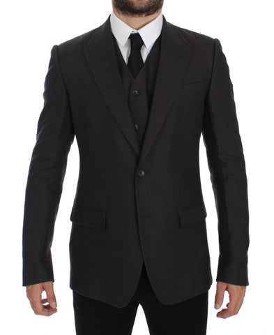Gray Slim Fit Linen Blazer Jacket Dolce & Gabbana