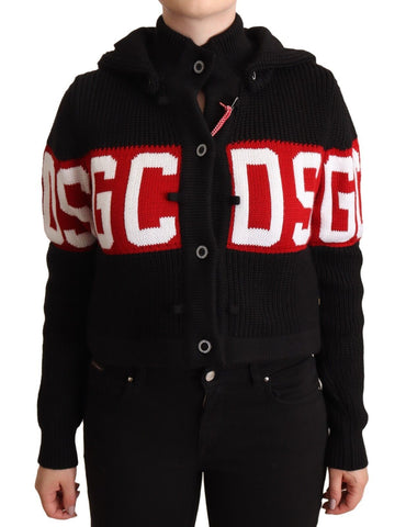 Black Cashmere Hooded Button Down Logo Cardigan Jacket GCDS