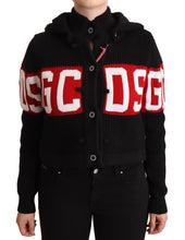 Black Cashmere Hooded Button Down Logo Cardigan Jacket GCDS