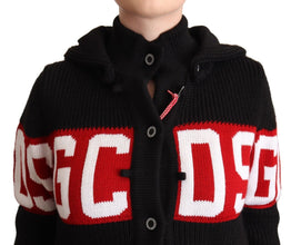 Black Cashmere Hooded Button Down Logo Cardigan Jacket GCDS