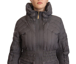 Gray Quilted Long Sleeves Logo Patch Full Zip Jacket Roccobarocco