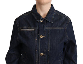 Dark Blue Button Down Long Sleeves Denim Jacket Master Coat