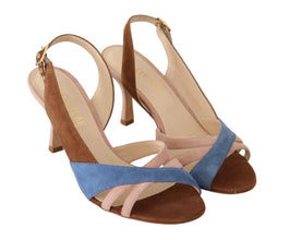Multicolor Suede Leather Slingback Heels Sandals Shoes GIA COUTURE