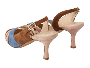 Multicolor Suede Leather Slingback Heels Sandals Shoes GIA COUTURE