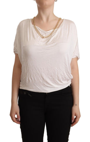 White Short Sleeves Gold Chain T-shirt Top Guess By Marciano